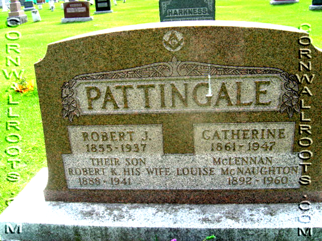 Photo of headstones/Catherine Pattinggale nee McLennan 1861-1947 hdstn Lancaster St Adw chyd ON